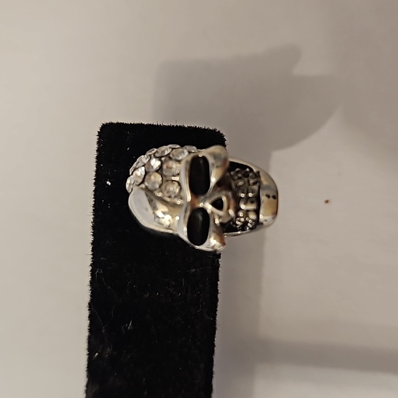 Skull Rhinestone & Silvertone Pierced Earrings - Picture 2 of 5